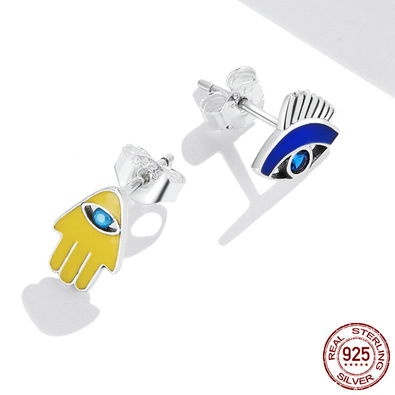 Wholesale Silver Evil Eye Asymmetrical Earrings