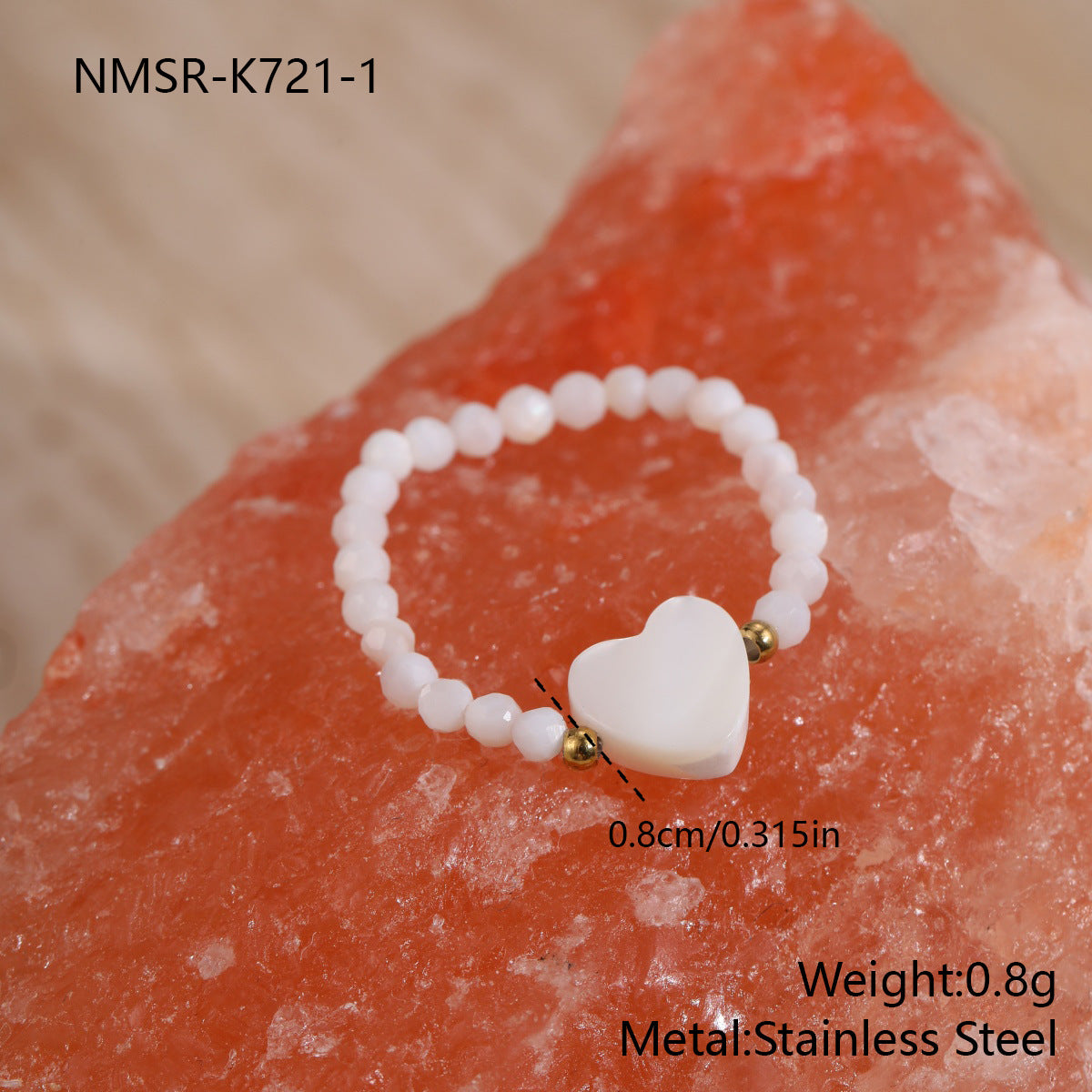 Wholesale Stainless steel cute heart-shaped ring with small beads