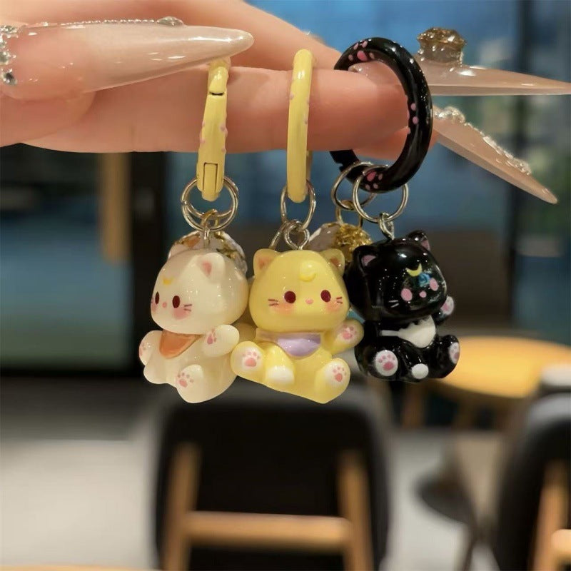 Wholesale Plastic Resin Cartoon Cat Keychain - Trendy Bag Charm for Students
