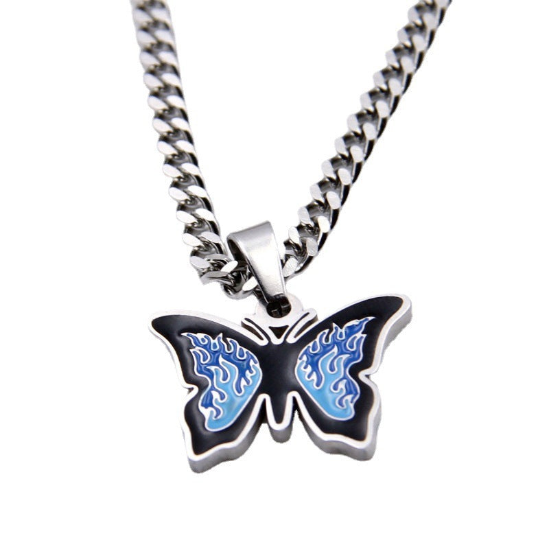 Wholesale Neutral Titanium Steel Color Butterfly Necklace