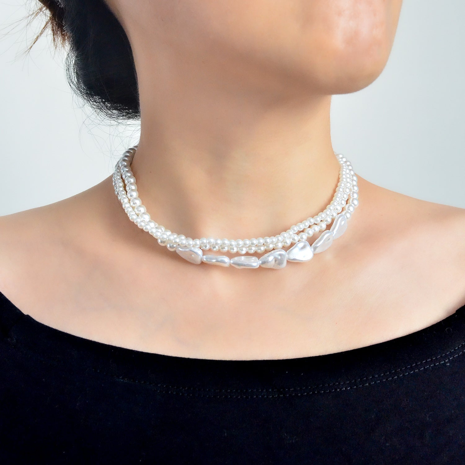Wholesale retro  pearl stacked woven Baroque necklace