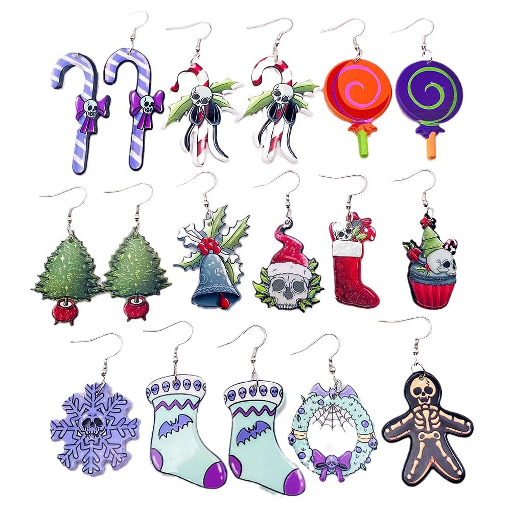 Wholesale  Christmas Acrylic Earrings Snowman Crutch Snowflake Candy Christmas Earrings