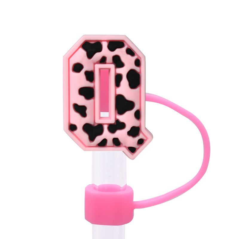 Wholesale Random 100pcs Pink leopard print cartoon Straw Cover Straw Tube Cap