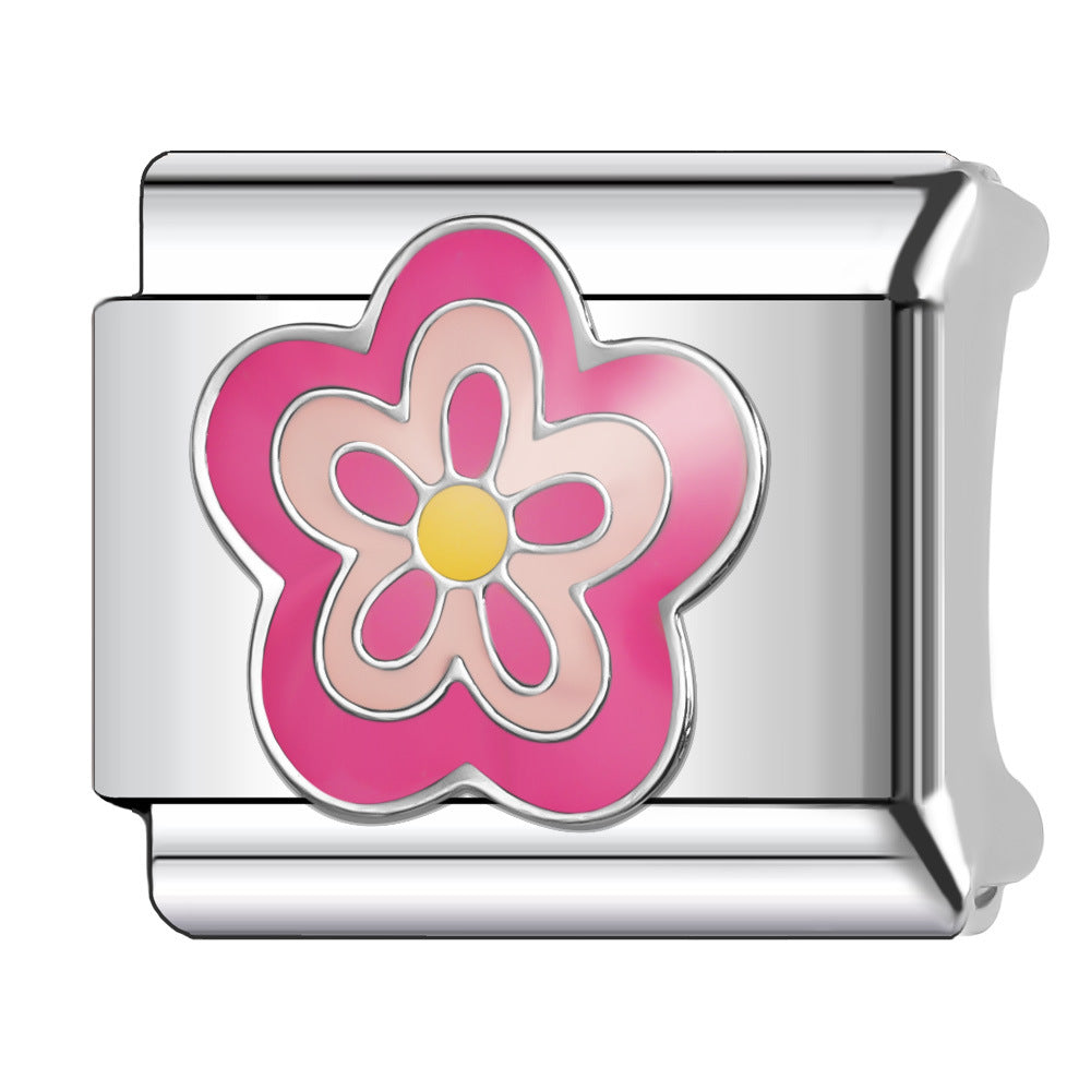 Wholesale Italian Charm Bracelet 9mm DIY Splicing Flower Series Stainless Steel Composable Bracelet