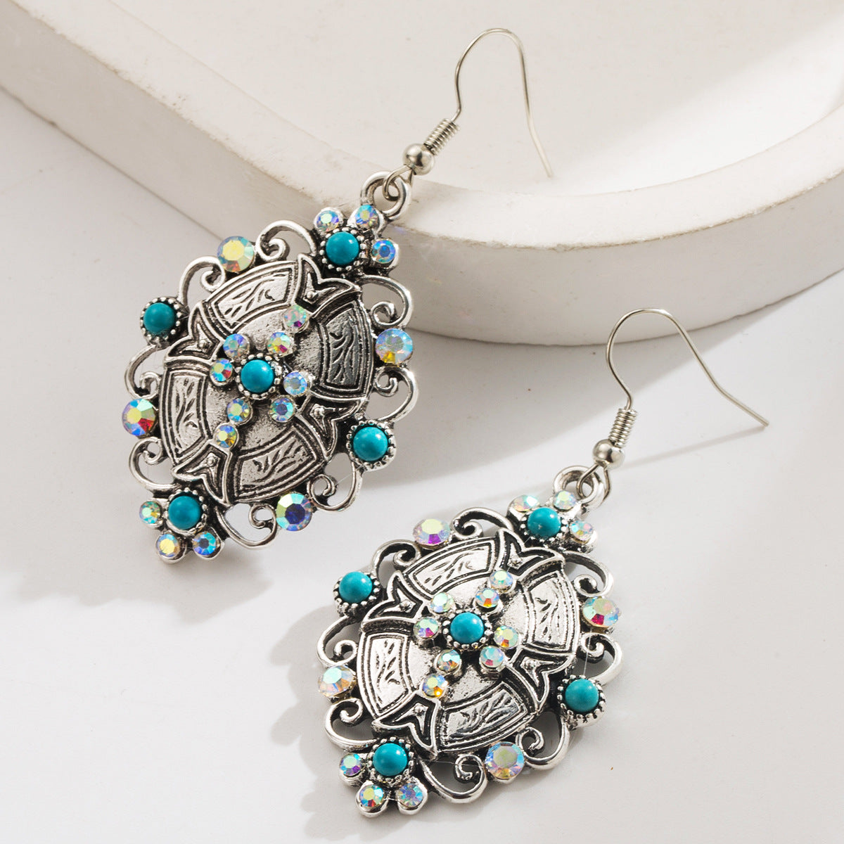 Wholesale retro-style turquoise inlaid earrings