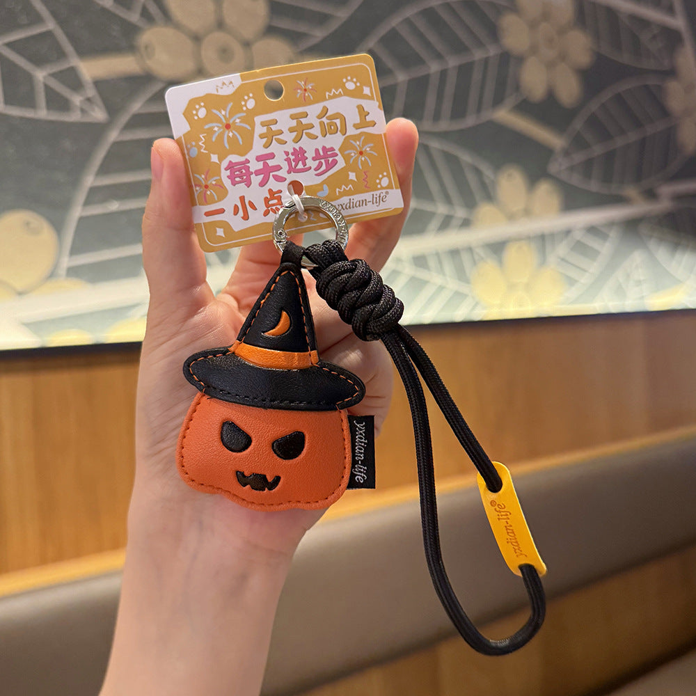 Wholesale Creative PU Leather Pumpkin Lantern Keychain Cute Ghost Bag Charm  Party Gift