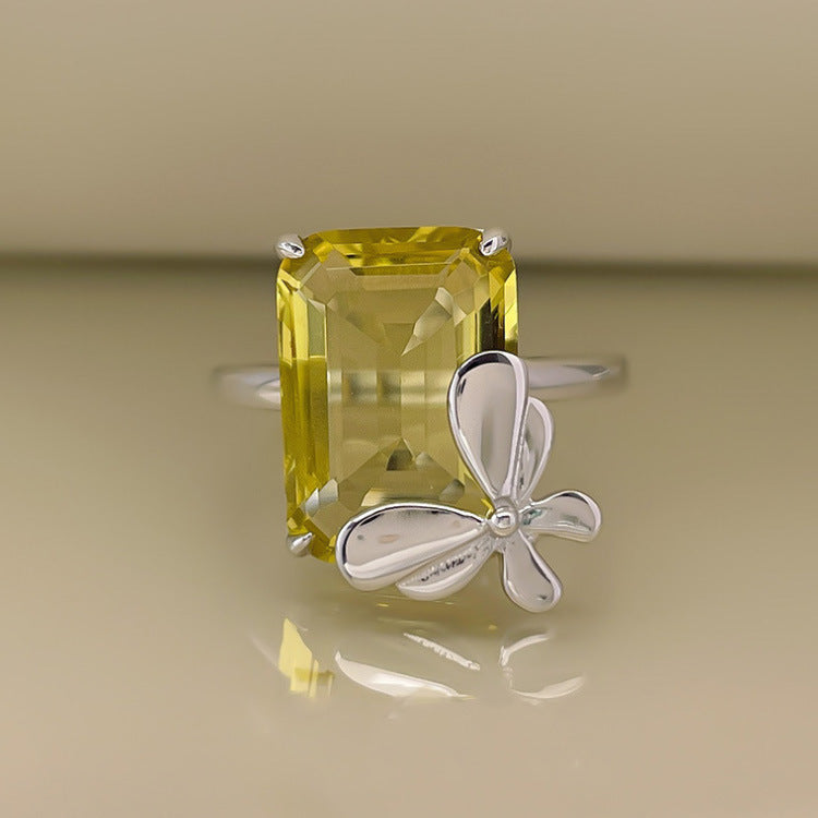 Wholesale Butterfly Ring  Sea Blue Golden Zircon Ring