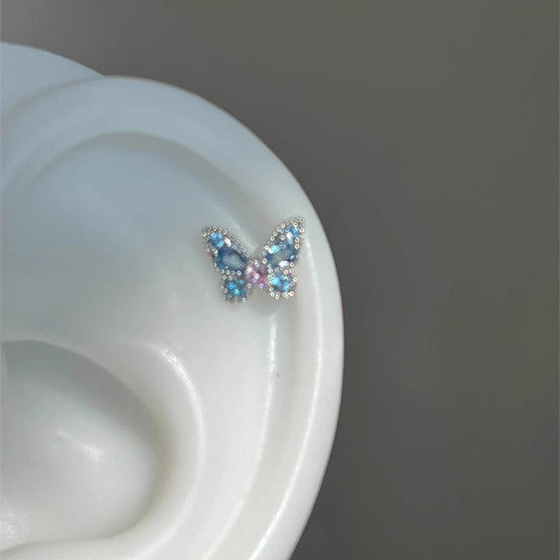 Wholesale Blue Zircon Butterfly Ear Bone Stud Earrings