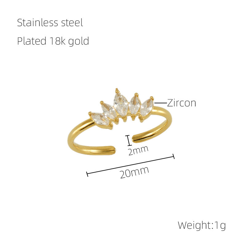 Wholesale Stainless steel zircon adjustable heart and star ring