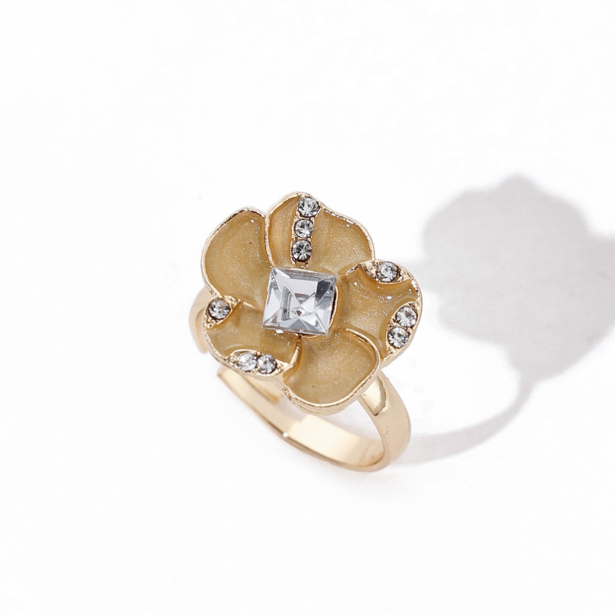 Wholesale Dripping Oil Flower Adjustable Ring Zinc Alloy Women' s Fashion Jewelry Gift Boutique