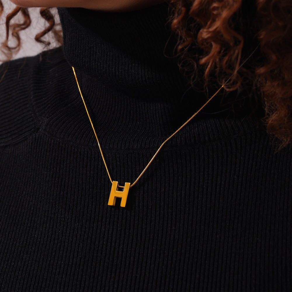 Wholesale Retro Love Water Drop Glass Stone Pendant Titanium Steel Gold Plated Necklaces ACC-NE-OMK007