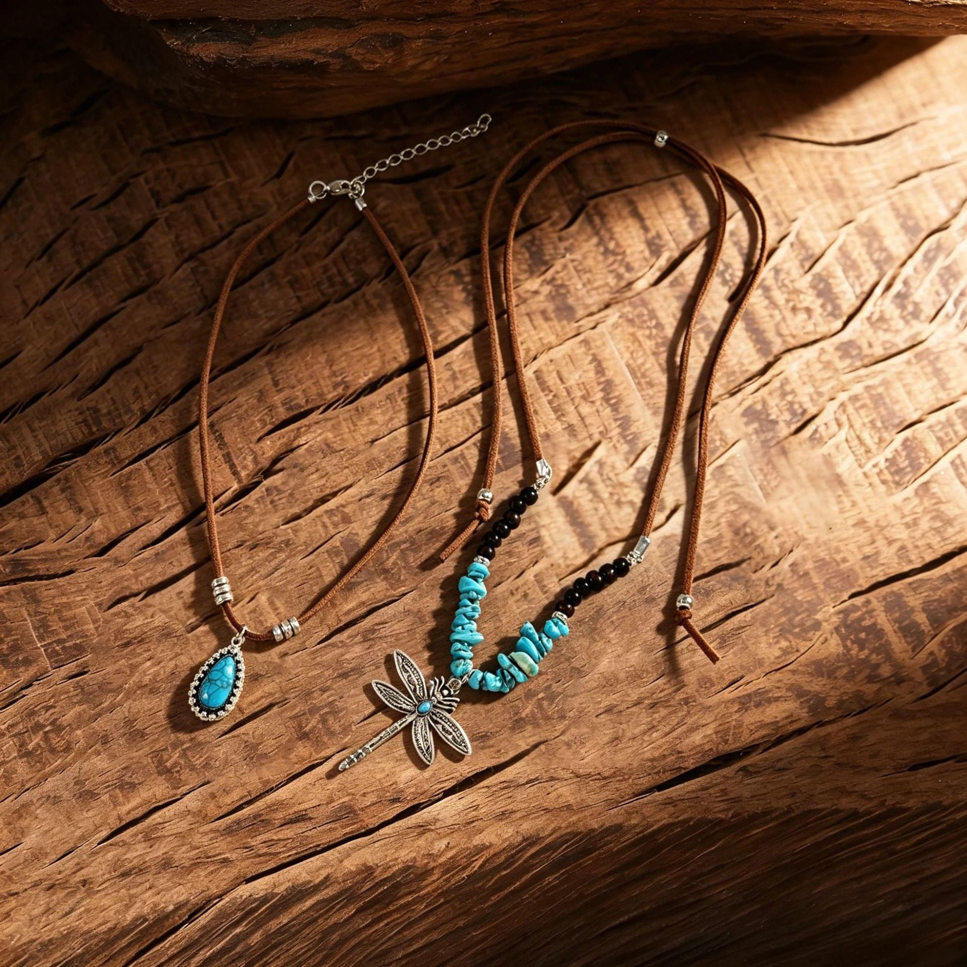 Wholesale Vintage Silver Bohemian Dragonfly Necklace with Turquoise Inlay Fashion Jewelry Accessory