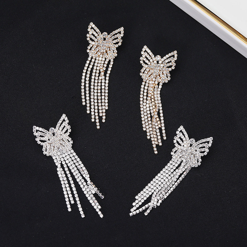 Wholesale  bow zircon butterfly tassel rhinestone earrings