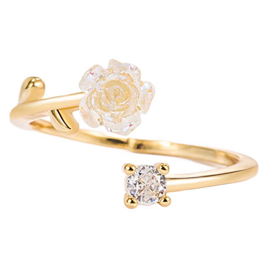 Wholesale  Light Luxury Design Rhinestone Camellia Flower Opening Ring