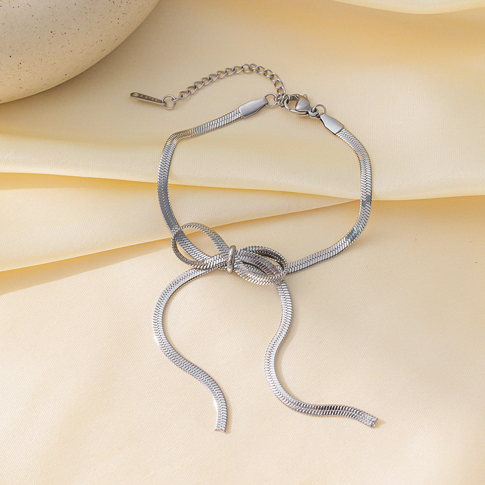Wholesale Bow Titanium Steel Ribbon Earrings Bracelet Necklaces ACC-NE-Qiyun001