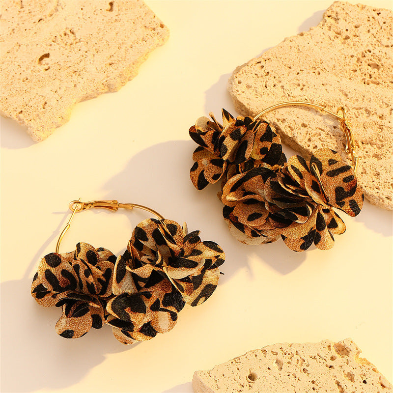 Wholesale Silver Needle Fabric Flower Tassel Earrings