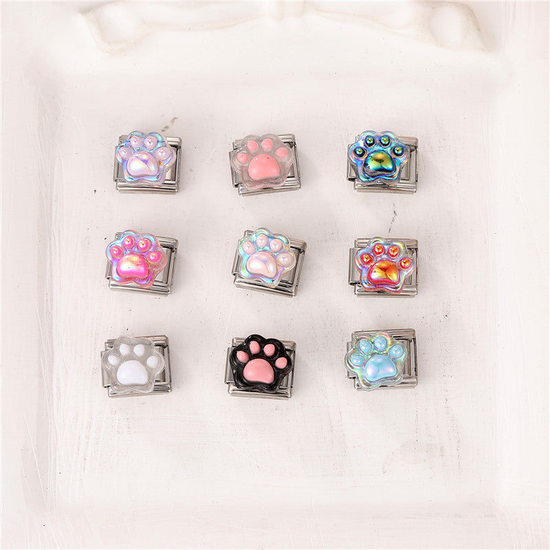 Wholesale Stainless Steel Cat Paw Charm DIY Bracelet Accessory Cute Black Pet Paw Print Pendant For Jewelry Making Everyday Wear Fashion Accessory