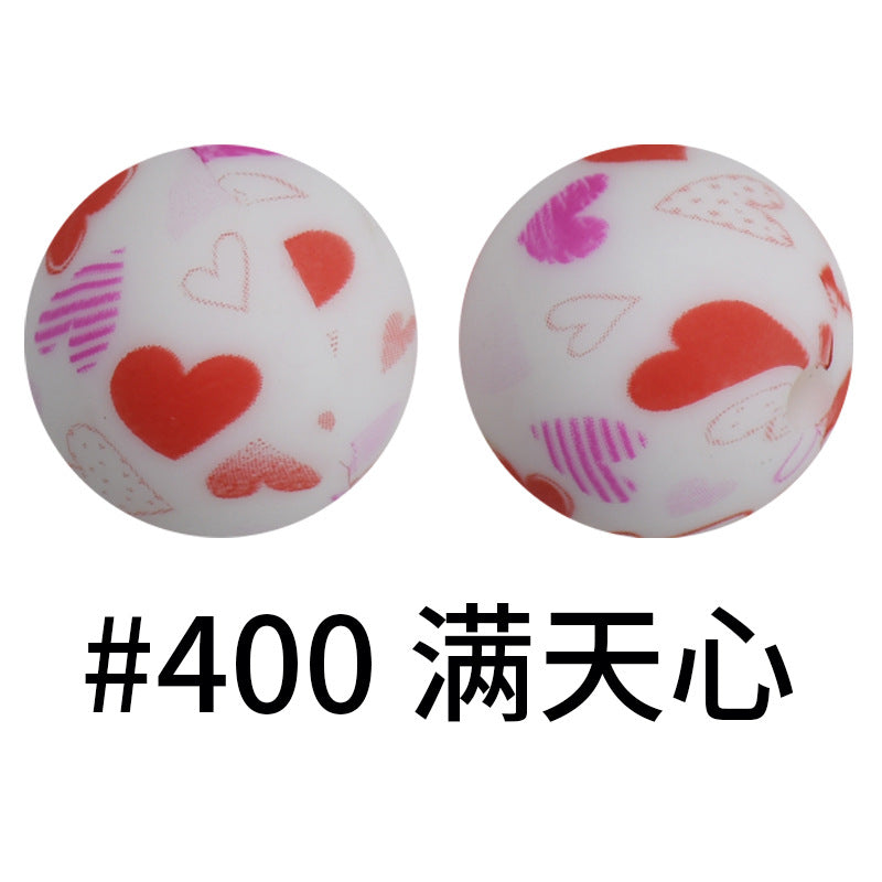 Wholesale 50pcs Western Style Leopard Skull Color Aztec Printed Silicone Balls Beads ACC-BDS-HeSheng003