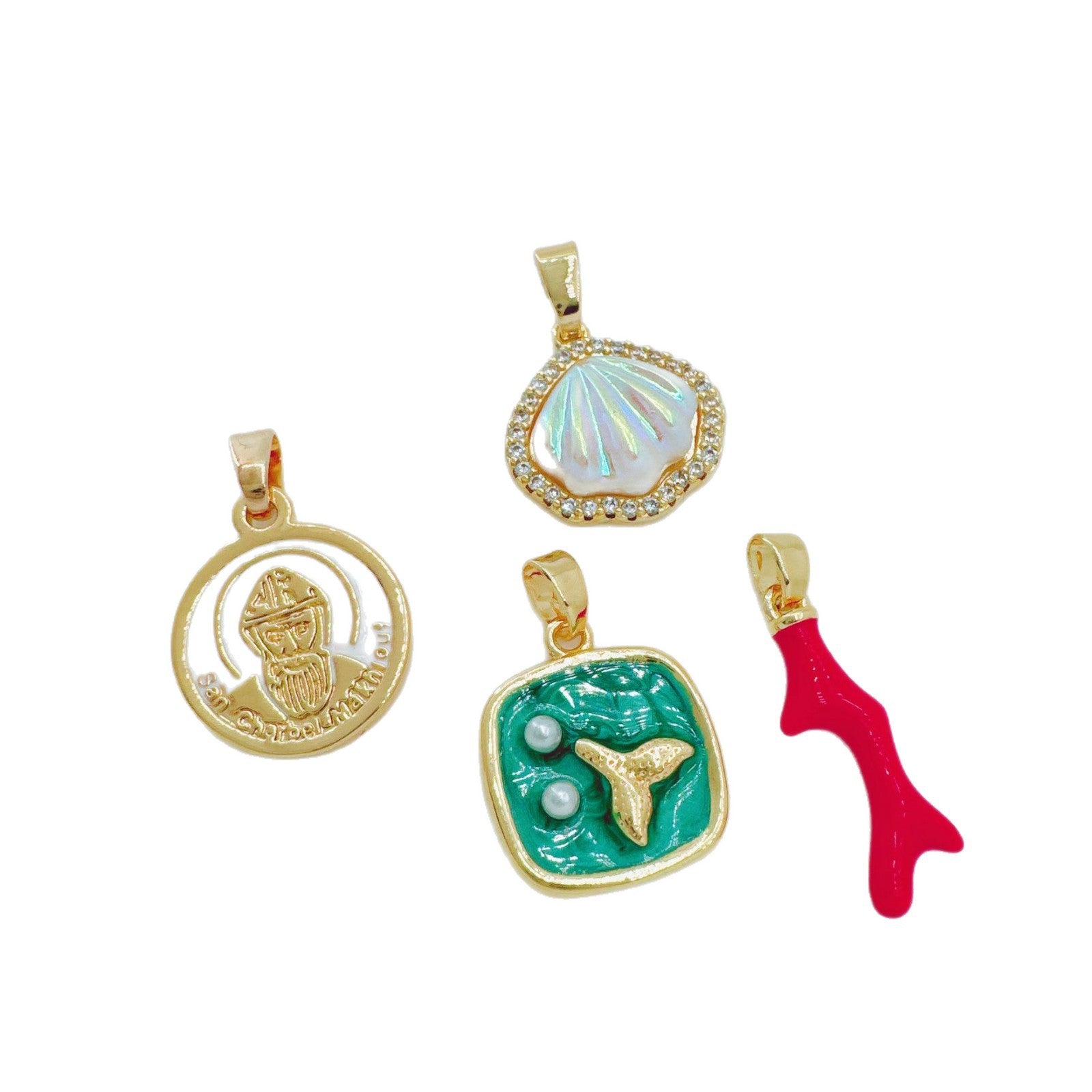 Wholesale Ocean Marine Pendant Necklace Gold Plated Copper Zircon Seashell Mermaid Tail Jewelry Accessory
