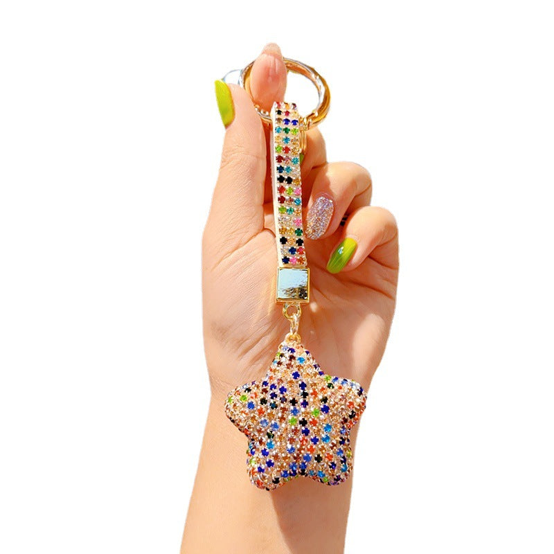 Wholesale Full Drill Star Keychain with Tassel,  Fashion Bag Charm and Car Key Accessory Gift