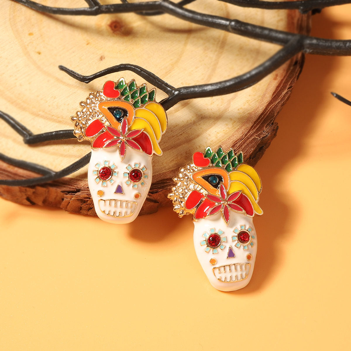 Wholesale Oil-drop  Skull Earrings
