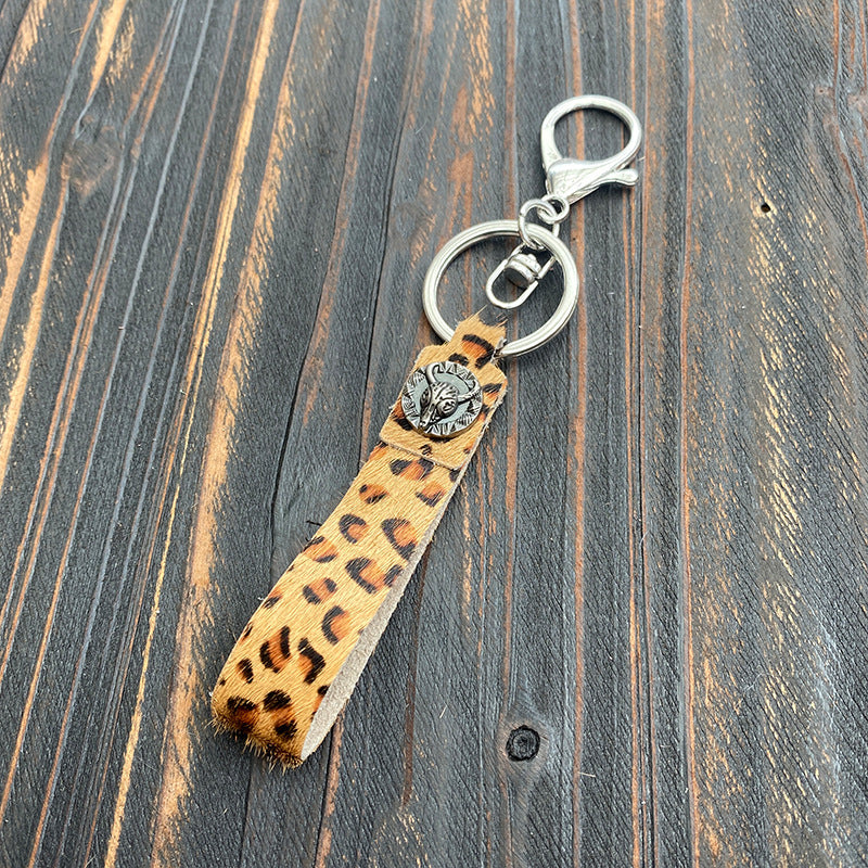 Wholesale Western Style Alloy Leather Pendant Leopard Print Keychain Bulk Keychains ACC-KC-XinChuan005