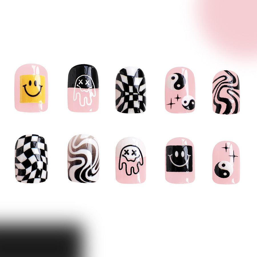 Wholesale 24 Pieces/box Cute Smiley Face Press-on Nails Kits Nail Stickers ACC-NS-GuaiXL102