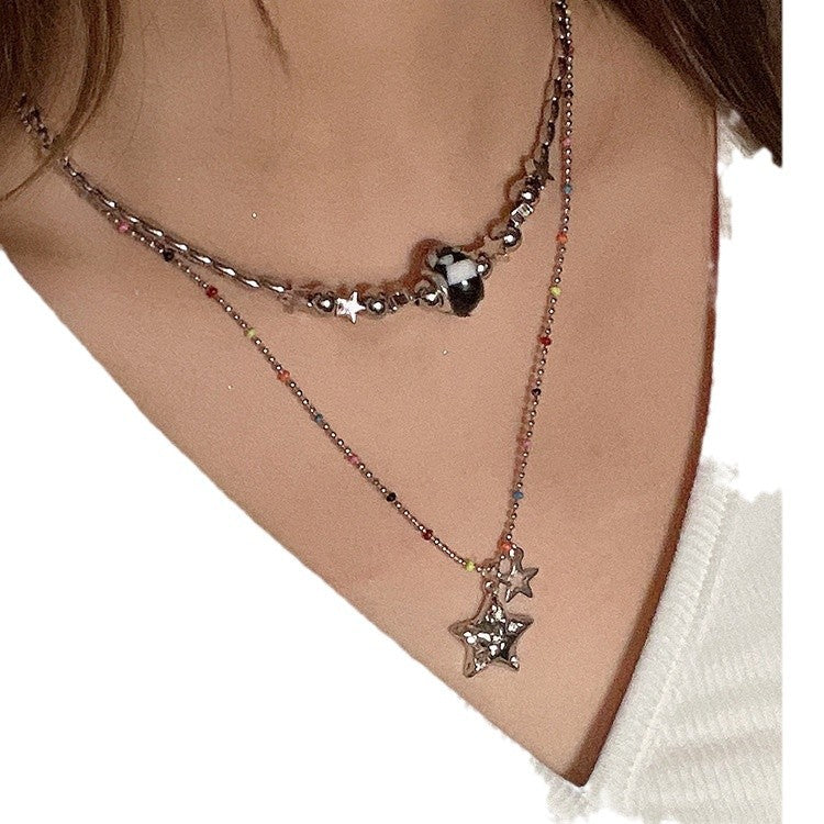 Wholesale Color Rice Bead Zircon Five-pointed Star Pendant Necklace
