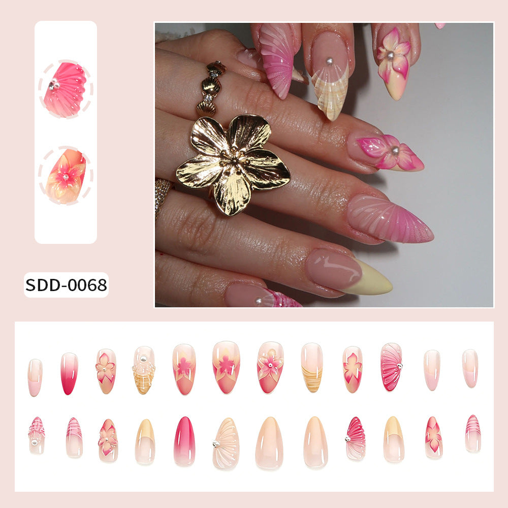 Wholesale Cartoon Bowknot Rhinestone Almond Short Square Press On Nails 24Pcs Trendy Fashion Accessory