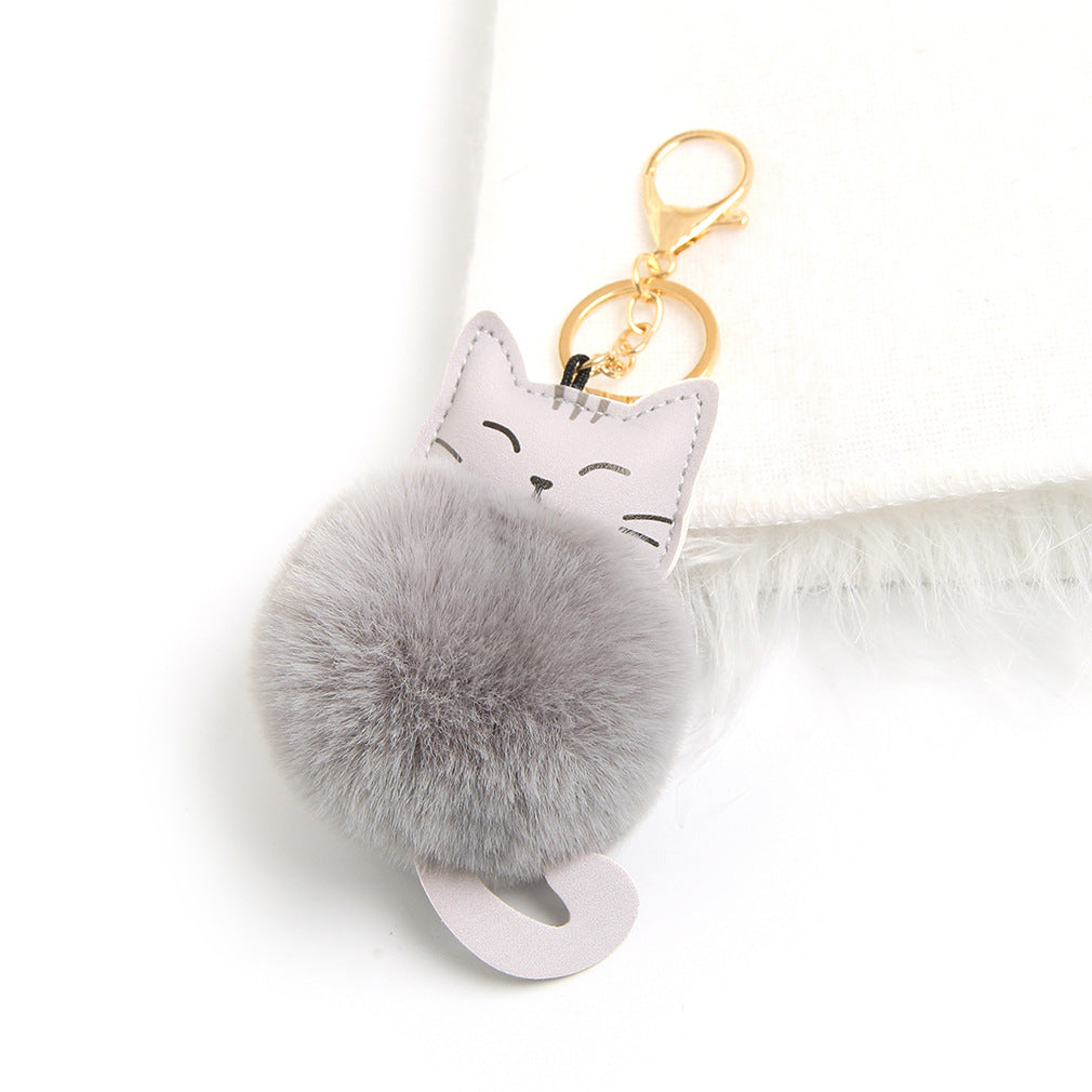 Wholesale Cartoon cat imitation rex rabbit plush ball key chain pendant lucky cat ladies bag car plush accessories