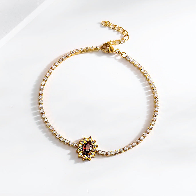 Wholesale vintage 18k titanium steel red zircon flower jewelry set