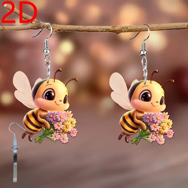 Wholesale  Cute Charming Cartoon Little Bee Flat 2D Acrylic Earrings