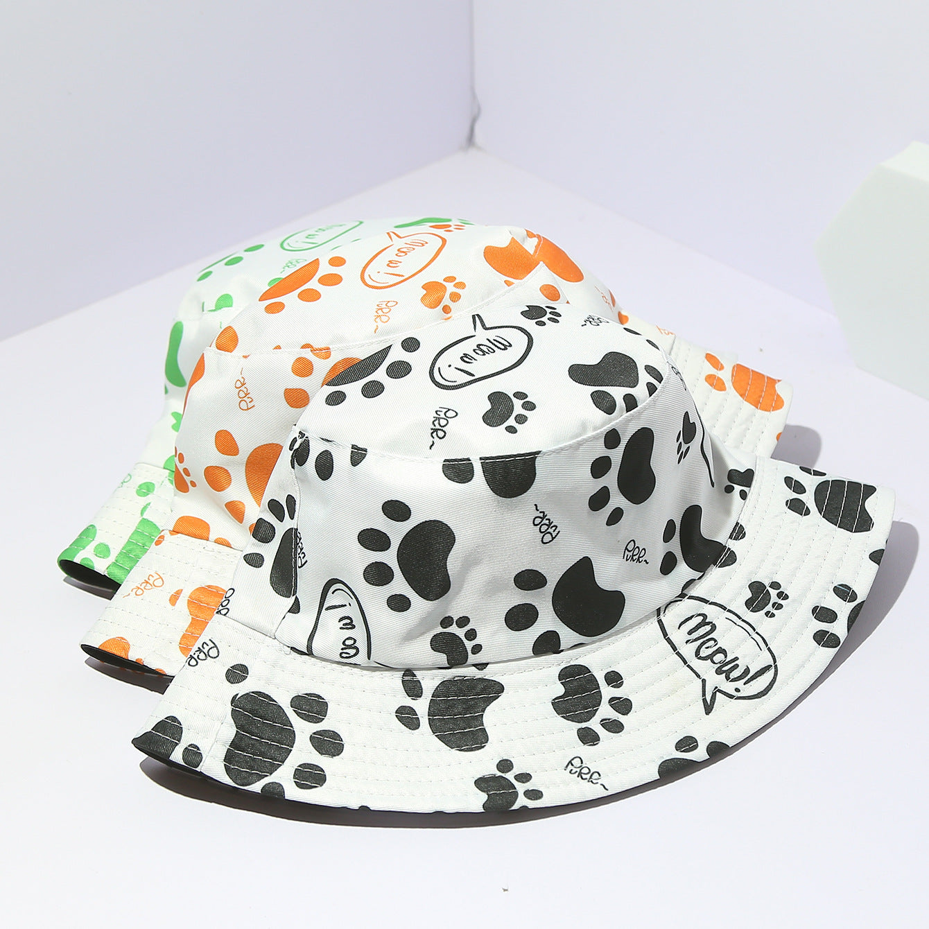 Wholesale Cat Paw Full Print Double Sided Bucket Hat Cute Flamingo ACC-HT-DaQi006