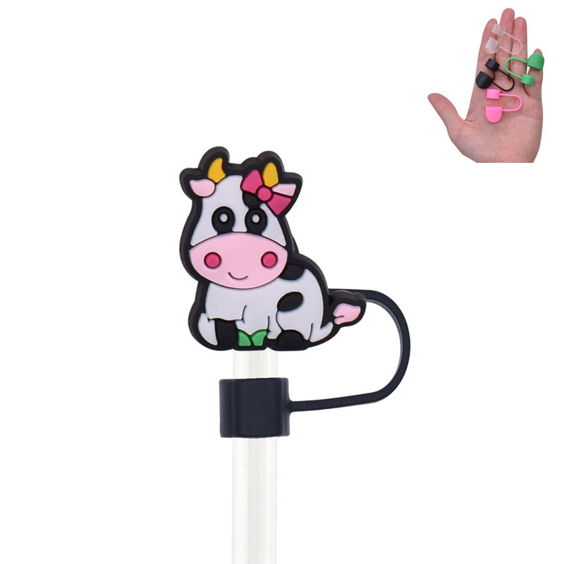 Wholesale Random 100pcs Cute Cow PVC Soft Straw Tube Cap