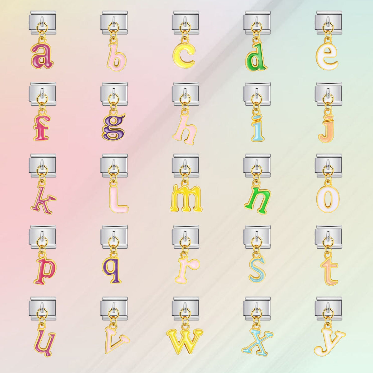 Wholesale 5pcs Italian Charm Bracelet 9mm DIY Splicing Colored Oil Hook Letter Stainless Steel Composable Bracelet