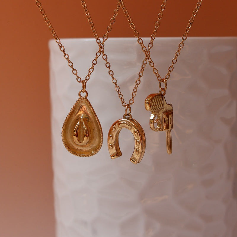 Wholesale cowboy series boots hat revolver stainless steel 18K gold plated necklace