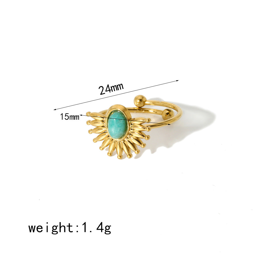Wholesale Vintage Turquoise Open Ring Gold Plated Titanium Steel Fashion Jewelry Accessory