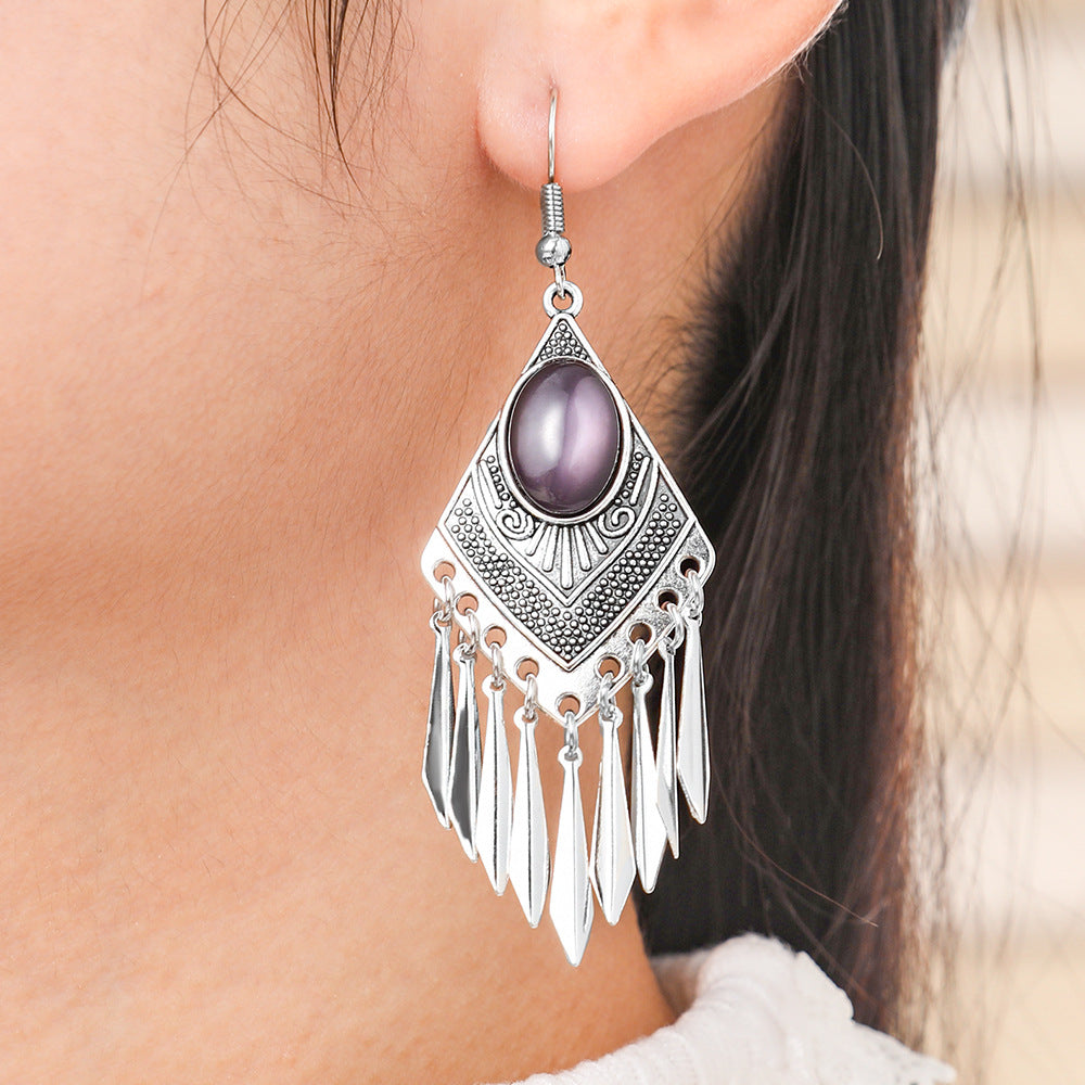 Wholesale ‌ New Chinese-Style Retro Ethnic Silver Tassel Earrings,  Exotic Ethnic Style,  Light Luxury,  High-End Feel,  Ancient Style Ear Hooks and Ear Pendants ‌