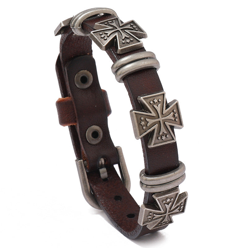 Wholesale Punk Cross Leather Bracelet Fashion Jewelry Accessory Gift