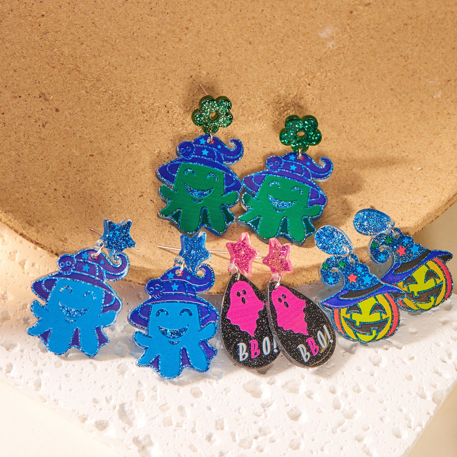 Wholesale Halloween Acrylic Plate Cartoon Castle Ghost Earrings ACC-ES-FanYou005