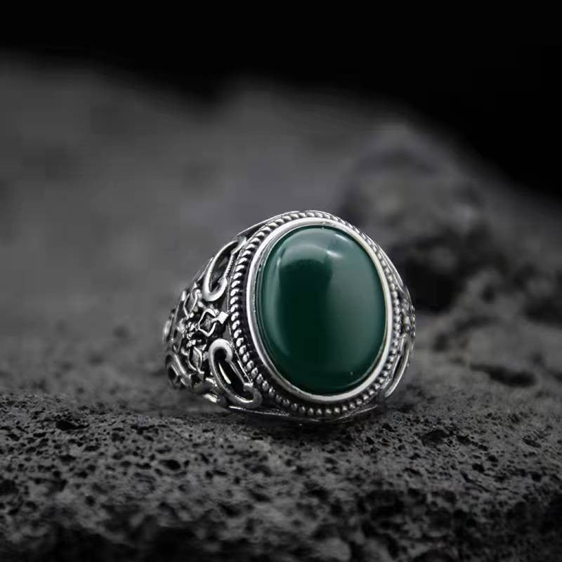 Wholesale  Retro Style Geke Heart Black Onyx Punk Adjustable  Ring