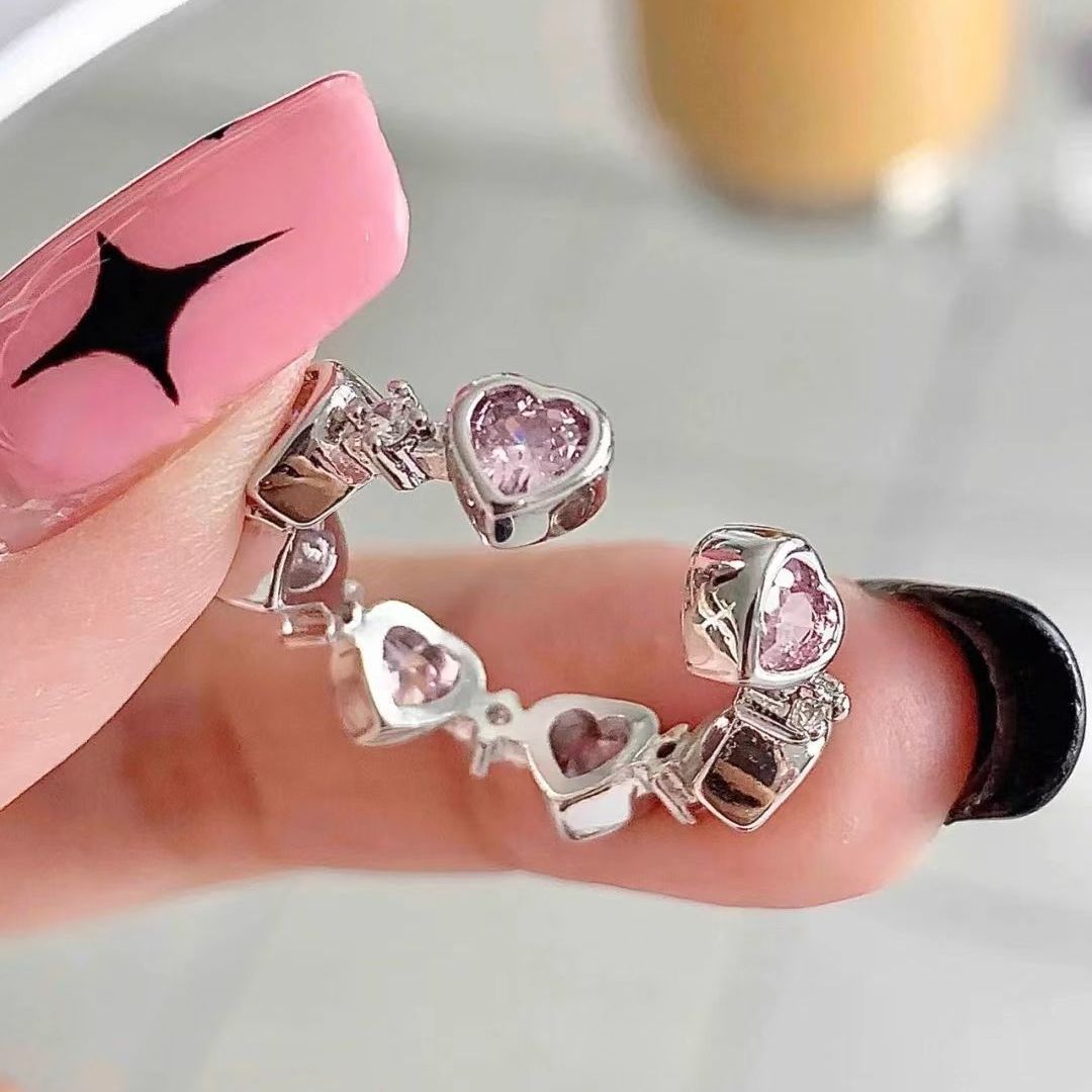 Wholesale Y2K Pink Heart Shaped Adjustable Ring Zinc Alloy Jewelry Accessory For Everyday Wear
