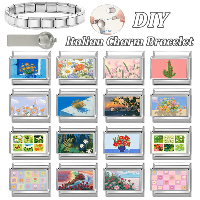 Wholesale Italian Style Plant Floral Stainless Steel DIY Bracelet Accessories - Decorative Charms for Gift Boutique Resale