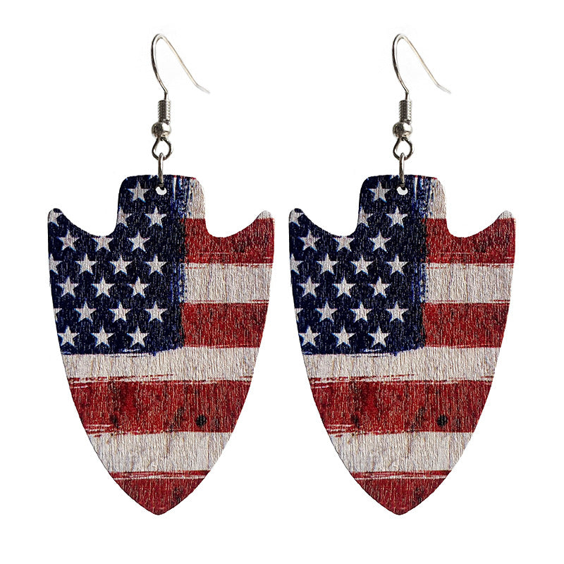 Wholesale 2 Pairs/pack American Flag Leopard Print Football Wooden Earrings ACC-ES-HY032