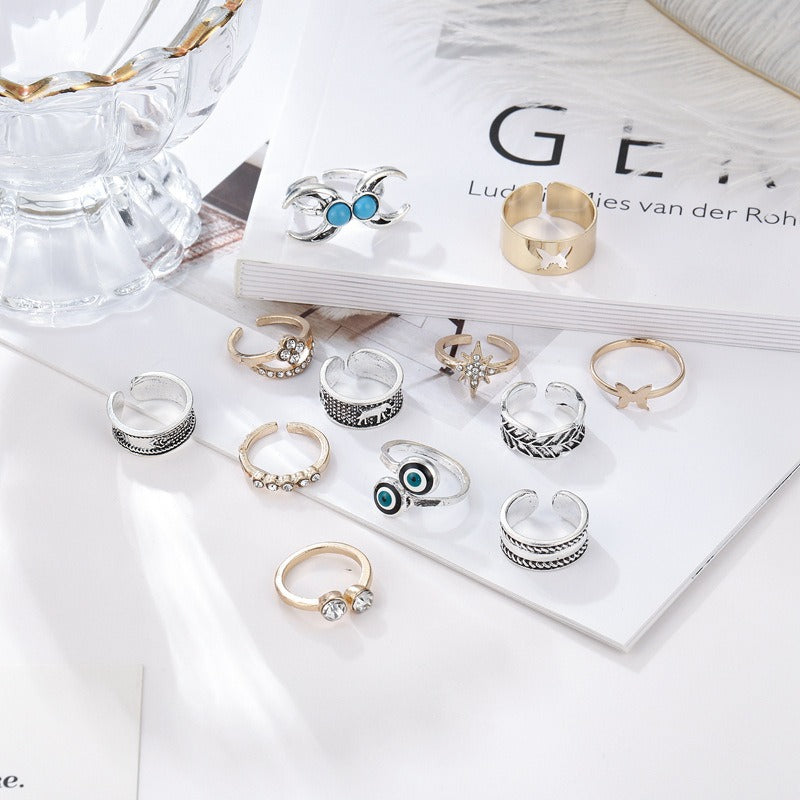 Wholesale Retro foot ring six-pointed star drop oil magic eyes turquoise two-color 12 suit