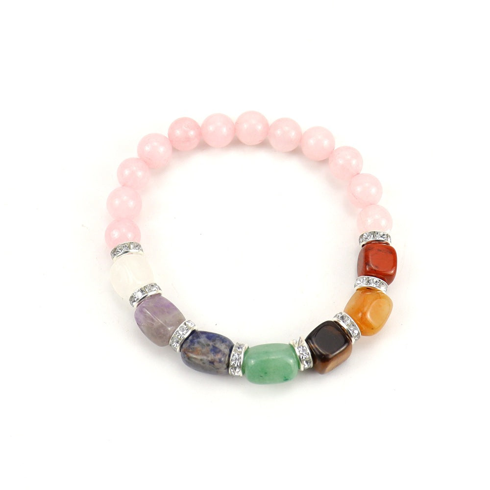 Wholesale Colorful Agate Micro-Paved Diamond Synthetic White Pine Tiger Eye Stone Pink Chalcedony Volcanic Stone Beaded Bracelet