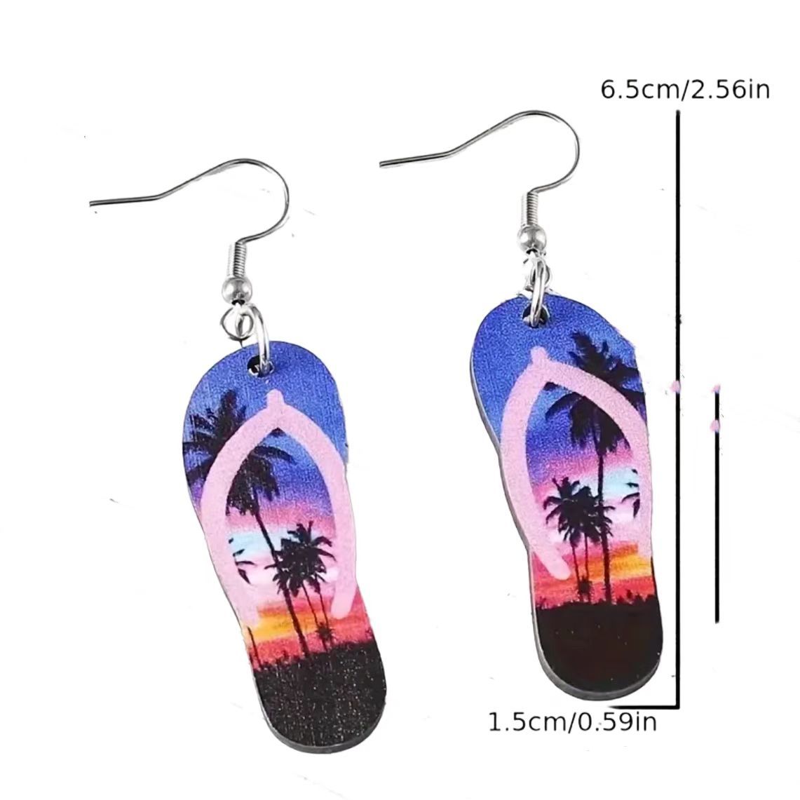 Wholesale Summer Beach Waves Coconut Tree Sunset Slippers Wood Earrings ACC-ES-AnDao029