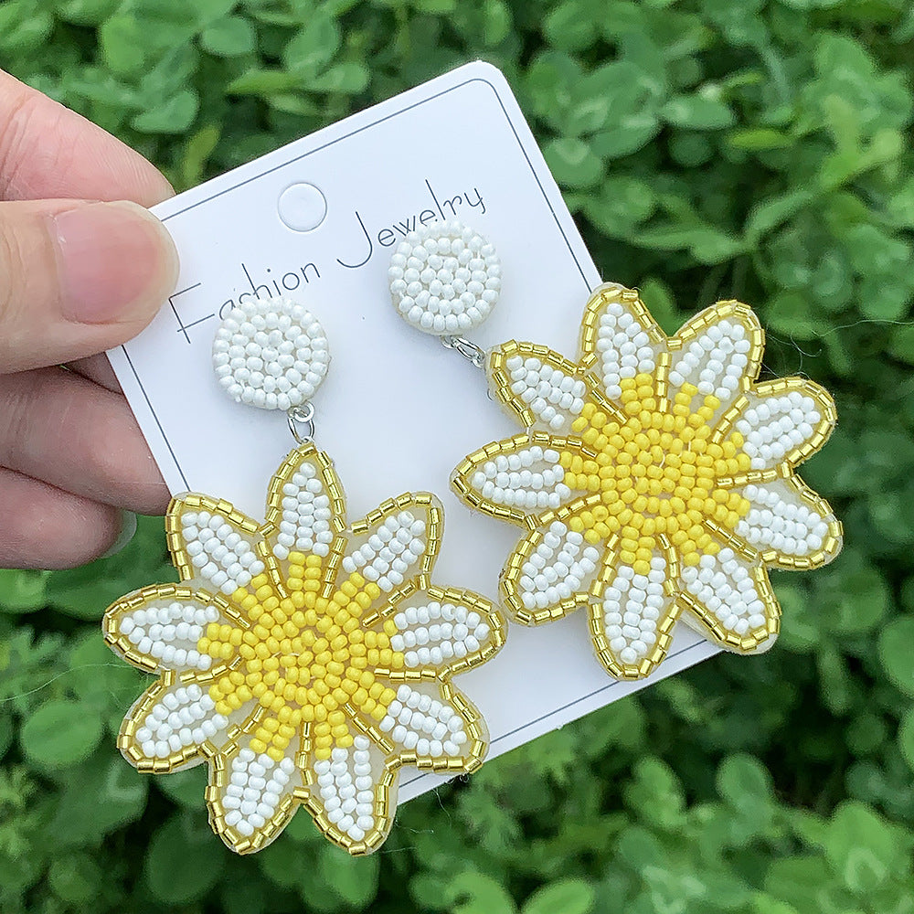 Wholesale Bohemian Daisy Earrings Summer Exaggerated Flower Rice Bead Earrings ACC-ES-ManT023
