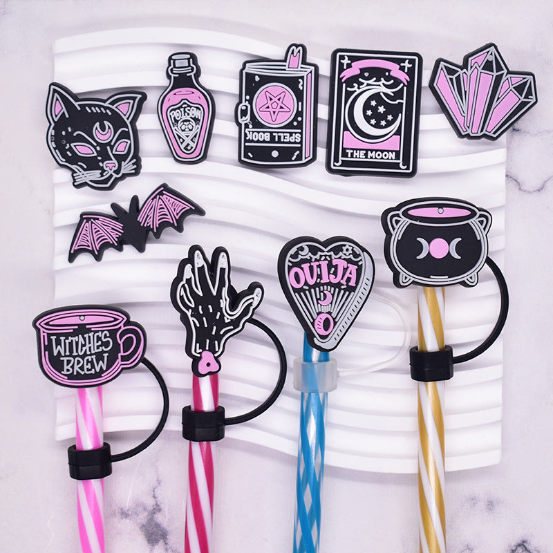 Wholesale Random 100pcs Halloween 10MM PVC Straw Tube Cap ACC-SCR-YiQu001