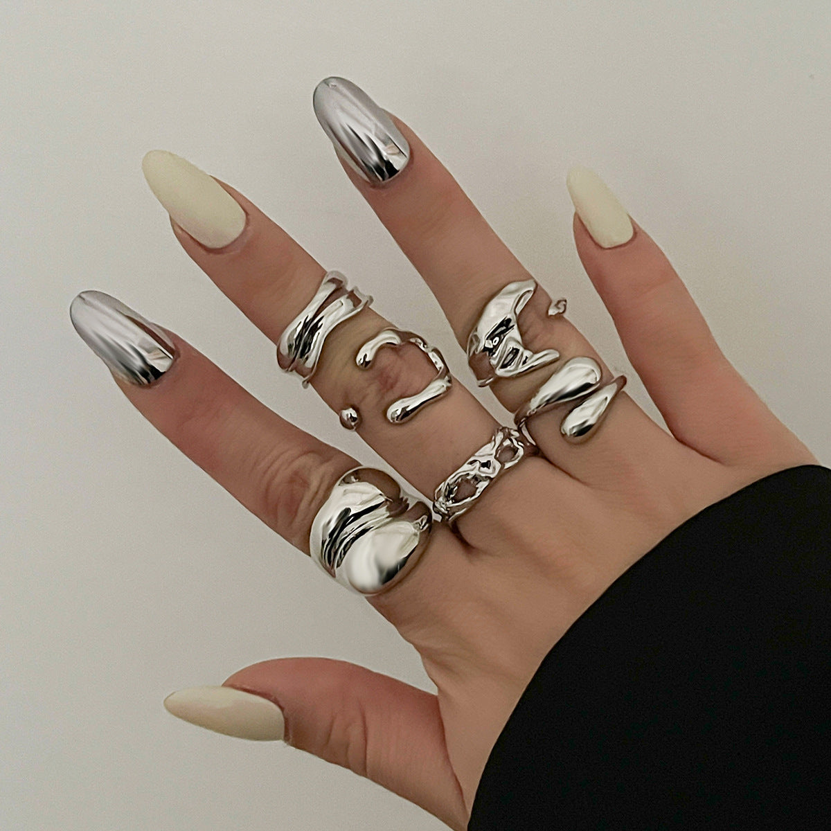 Wholesale Water drop alloy irregular glossy ring set